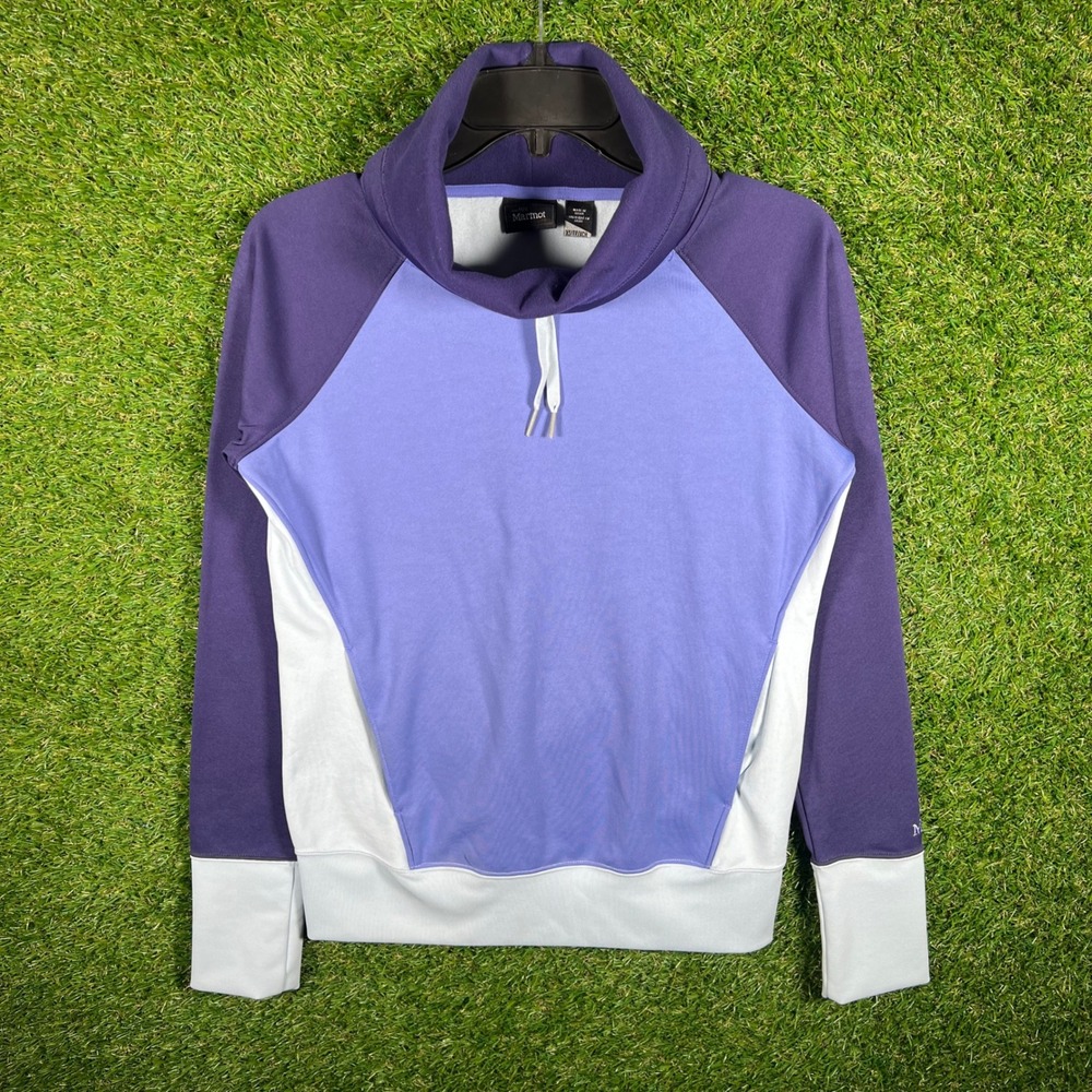 Marmot Womens XS‎ Purple Colorblock Cowl Neck Fleece Pullover Thumbhole 4173